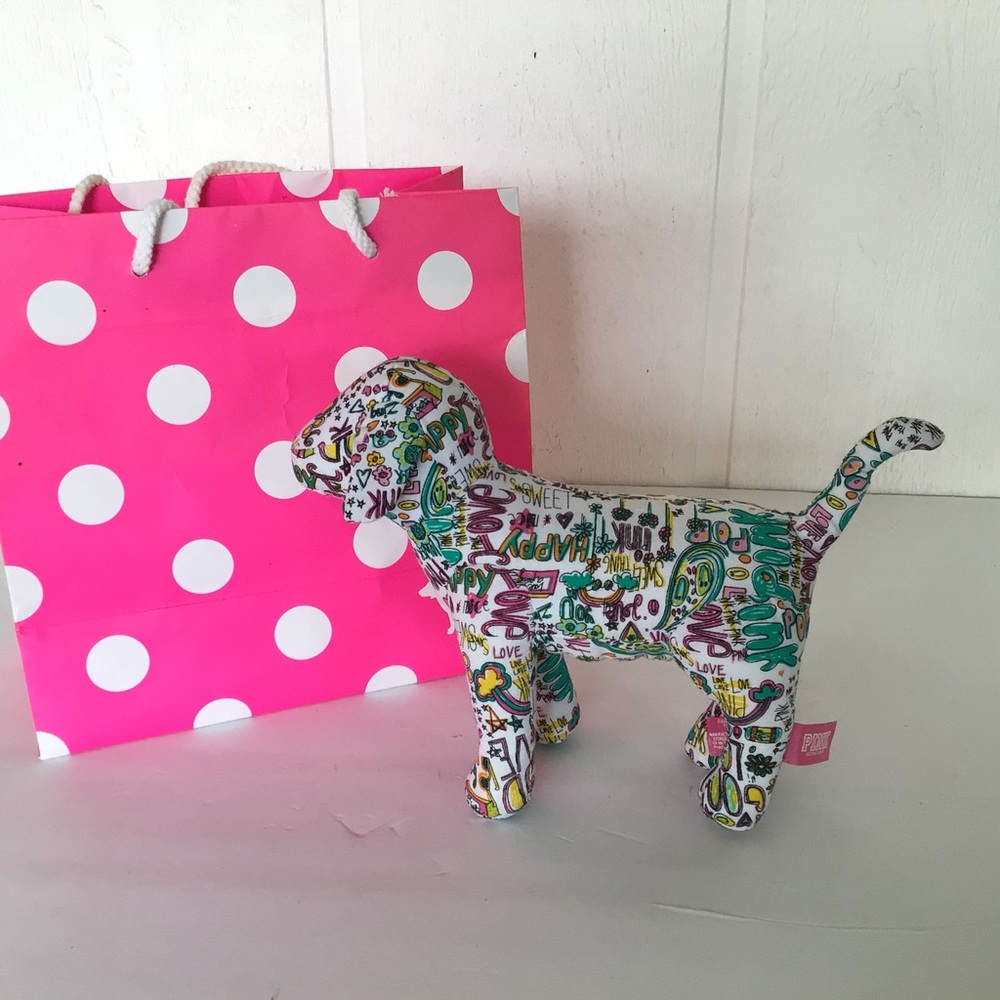 PINK VICTORIAS SECRET GRAFFITI PRINT MINI DOG PLUSH